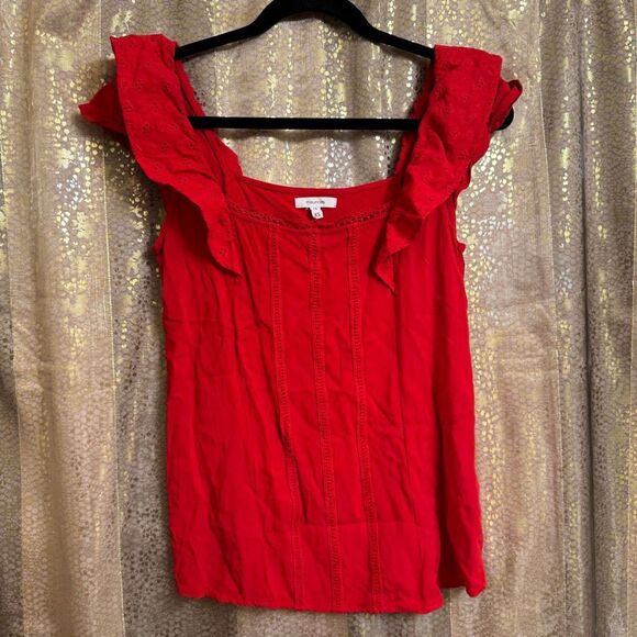 Maurice’s Red Solid Eyelet Trim Flutter Sleeve Top XS NWOT - Picture 1 of 6
